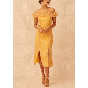 KEEPSAKE the Label Embrace Ruffle Midi Dress Yellow Size Medium